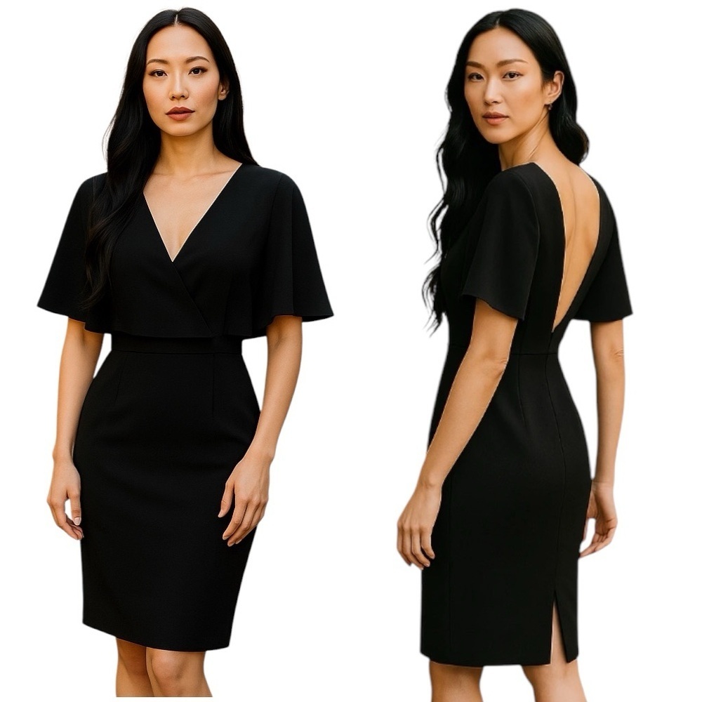 Nordstrom Dress The Population Louisa Flutter Dress Black V-Neck Backless Size S
